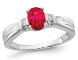 1.00 Carat (ctw) Natural Ruby Ring in 14K White Gold with 1/10 Carat (ctw) Diamonds